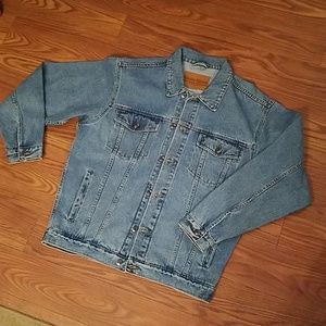 Men's denim jacket with embroidered buck head.